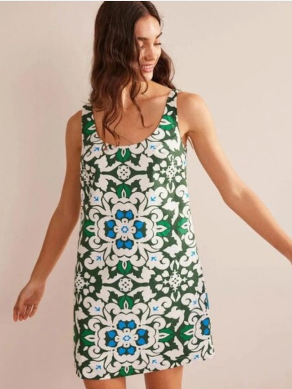 Boden Green and Blue Floral-Print Mini Shift Dress